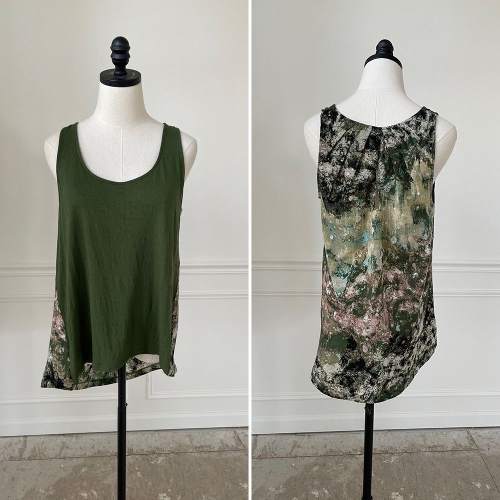 Anthropologie Delatta Mixed Material Tank Top Green M